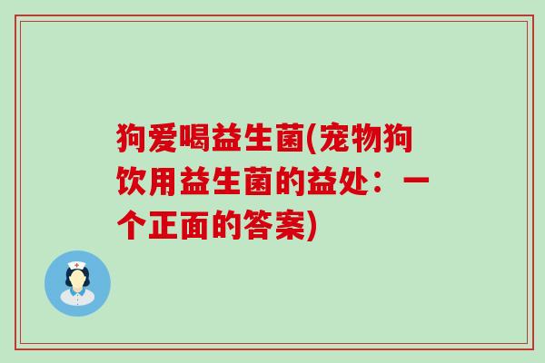 狗爱喝益生菌(宠物狗饮用益生菌的益处：一个正面的答案)