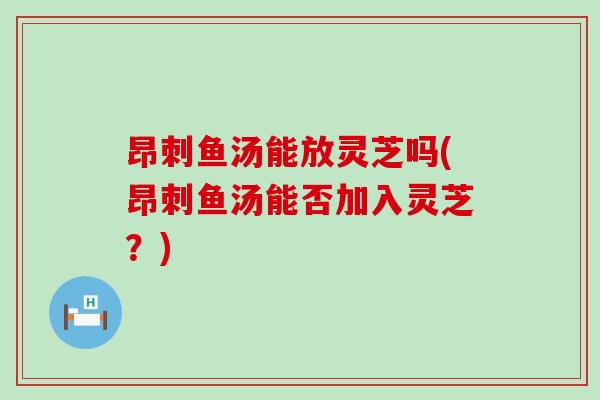 昂刺鱼汤能放灵芝吗(昂刺鱼汤能否加入灵芝？)