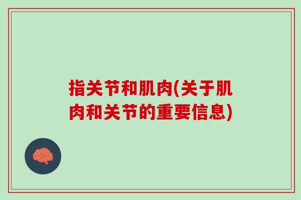 指关节和肌肉(关于肌肉和关节的重要信息)