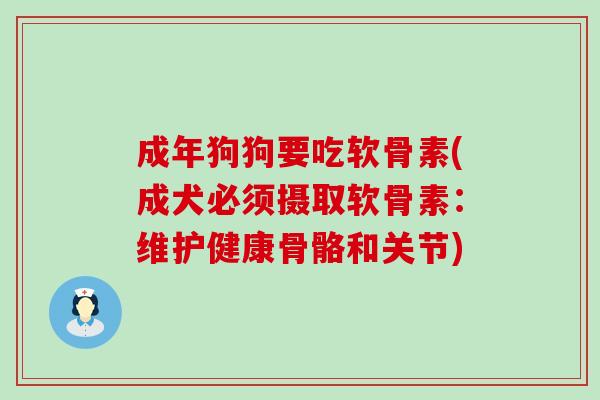 成年狗狗要吃软骨素(成犬必须摄取软骨素：维护健康骨骼和关节)