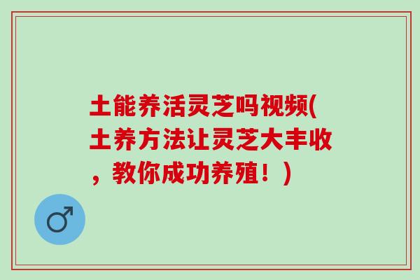 土能养活灵芝吗视频(土养方法让灵芝大丰收，教你成功养殖！)