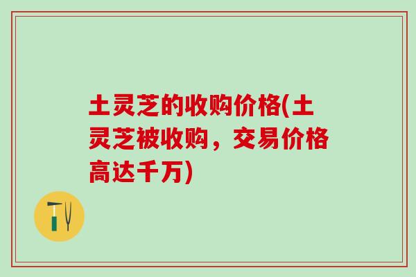 土灵芝的收购价格(土灵芝被收购，交易价格高达千万)
