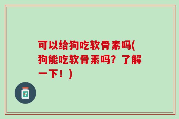 可以给狗吃软骨素吗(狗能吃软骨素吗？了解一下！)