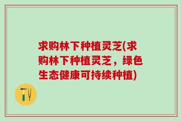 求购林下种植灵芝(求购林下种植灵芝，绿色生态健康可持续种植)