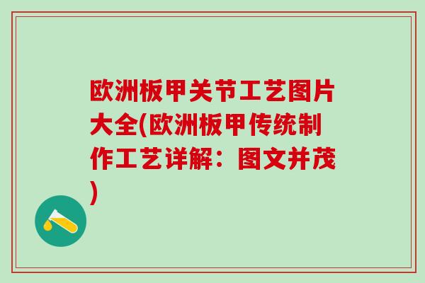 欧洲板甲关节工艺图片大全(欧洲板甲传统制作工艺详解：图文并茂)