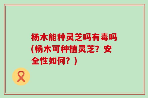 杨木能种灵芝吗有毒吗(杨木可种植灵芝？安全性如何？)