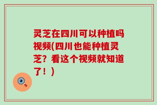 灵芝在四川可以种植吗视频(四川也能种植灵芝？看这个视频就知道了！)