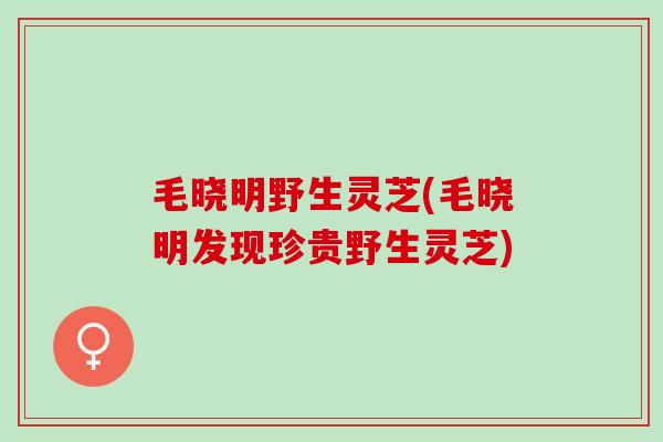 毛晓明野生灵芝(毛晓明发现珍贵野生灵芝)