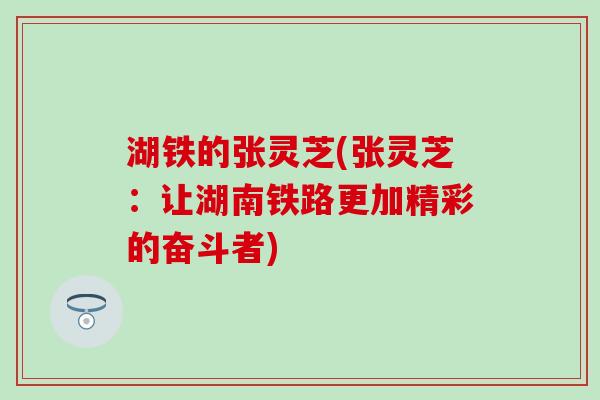 湖铁的张灵芝(张灵芝：让湖南铁路更加精彩的奋斗者)