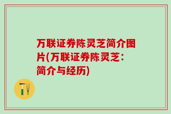 万联证券陈灵芝简介图片(万联证券陈灵芝：简介与经历)
