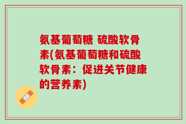 氨基葡萄糖 硫酸软骨素(氨基葡萄糖和硫酸软骨素：促进关节健康的营养素)