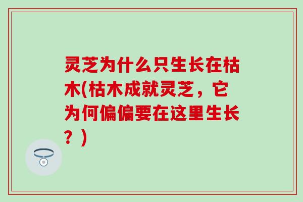 灵芝为什么只生长在枯木(枯木成就灵芝，它为何偏偏要在这里生长？)