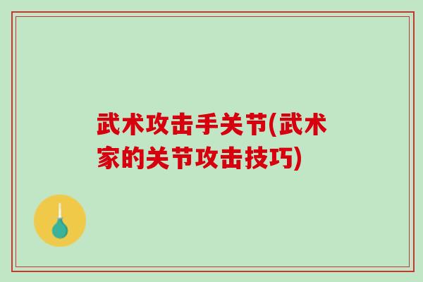 武术攻击手关节(武术家的关节攻击技巧)