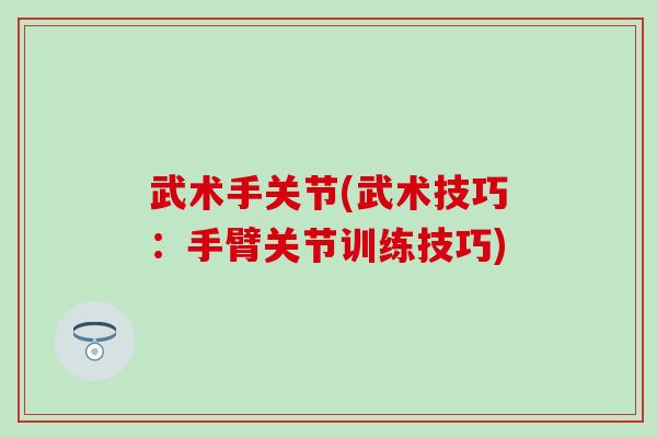 武术手关节(武术技巧：手臂关节训练技巧)