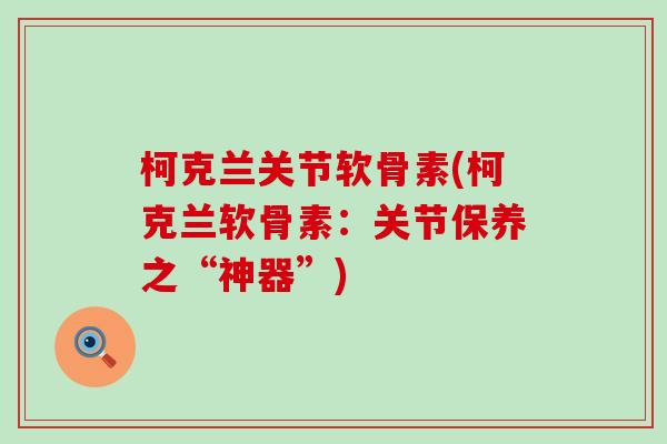 柯克兰关节软骨素(柯克兰软骨素：关节保养之“神器”)