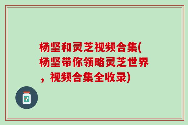 杨坚和灵芝视频合集(杨坚带你领略灵芝世界，视频合集全收录)