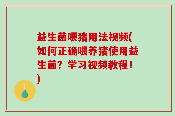 益生菌喂猪用法视频(如何正确喂养猪使用益生菌?学习视频教程!) 益生菌喂猪用法视频(如何正确喂养猪使用益生菌?学习视频教程!)
