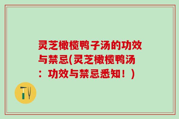 灵芝橄榄鸭子汤的功效与禁忌(灵芝橄榄鸭汤：功效与禁忌悉知！)