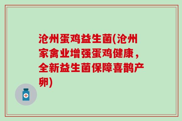 沧州蛋鸡益生菌(沧州家禽业增强蛋鸡健康，全新益生菌保障喜鹊产卵)