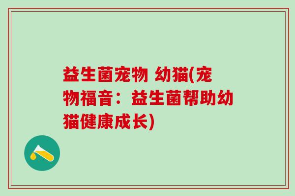 益生菌宠物 幼猫(宠物福音：益生菌帮助幼猫健康成长)