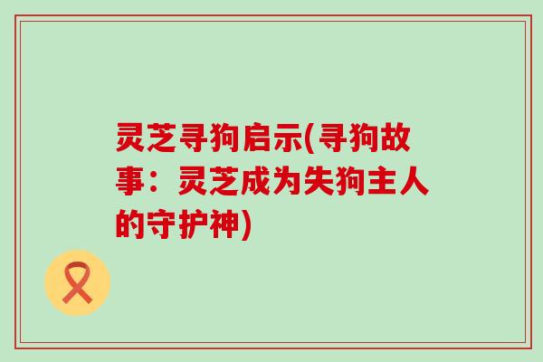 灵芝寻狗启示(寻狗故事：灵芝成为失狗主人的守护神)