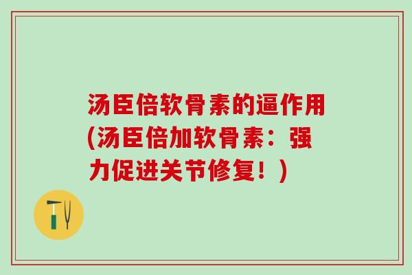 汤臣倍软骨素的逼作用(汤臣倍加软骨素：强力促进关节修复！)