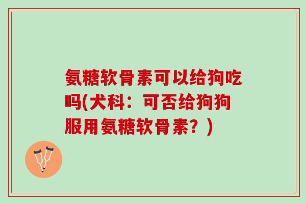 氨糖软骨素可以给狗吃吗(犬科：可否给狗狗服用氨糖软骨素？)