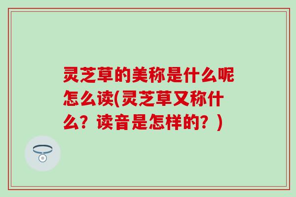 灵芝草的美称是什么呢怎么读(灵芝草又称什么？读音是怎样的？)