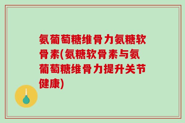 氨葡萄糖维骨力氨糖软骨素(氨糖软骨素与氨葡萄糖维骨力提升关节健康)