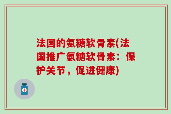 法国的氨糖软骨素(法国推广氨糖软骨素:保护关节,促进健康) 法国的氨糖软骨素(法国推广氨糖软骨素:保护关节,促进健康)