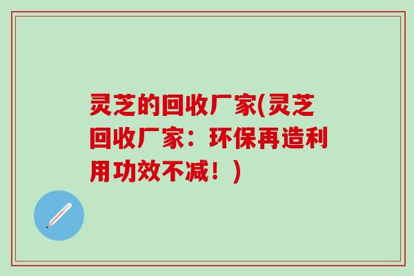 灵芝的回收厂家(灵芝回收厂家：环保再造利用功效不减！)