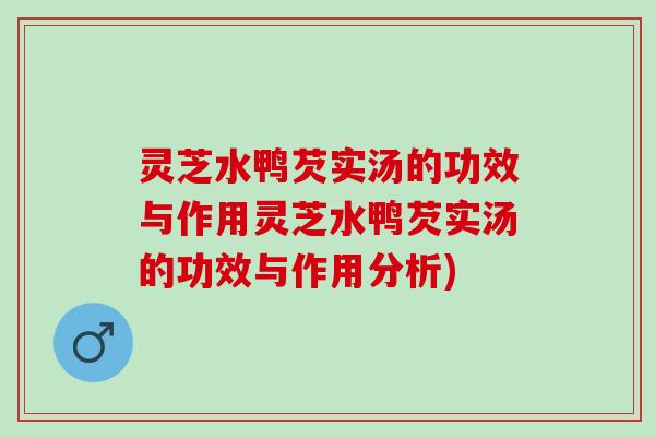灵芝水鸭芡实汤的功效与作用灵芝水鸭芡实汤的功效与作用分析)