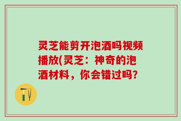 灵芝能剪开泡酒吗视频播放(灵芝：神奇的泡酒材料，你会错过吗？