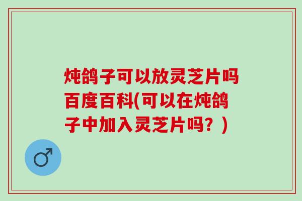 炖鸽子可以放灵芝片吗百度百科(可以在炖鸽子中加入灵芝片吗？)
