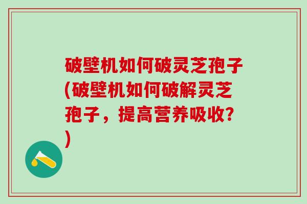 破壁机如何破灵芝孢子(破壁机如何破解灵芝孢子，提高营养吸收？)