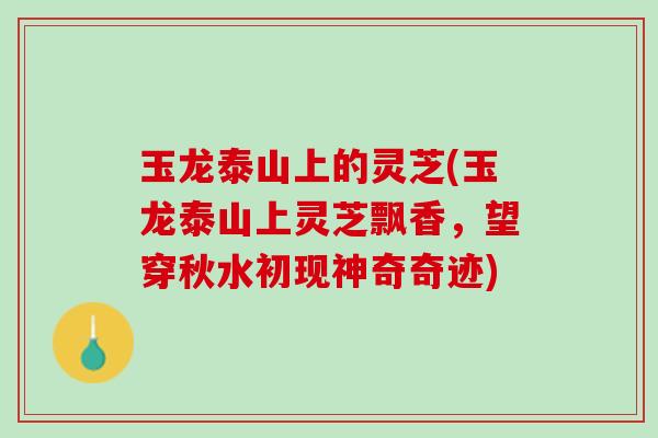 玉龙泰山上的灵芝(玉龙泰山上灵芝飘香，望穿秋水初现神奇奇迹)