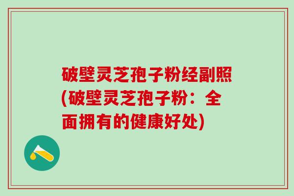 破壁灵芝孢子粉经副照(破壁灵芝孢子粉：全面拥有的健康好处)