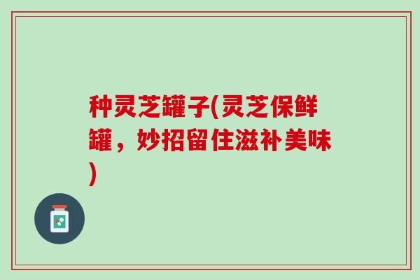 种灵芝罐子(灵芝保鲜罐，妙招留住滋补美味)