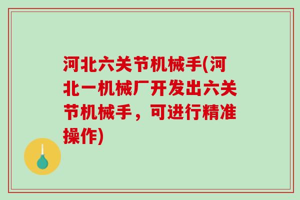 河北六关节机械手(河北一机械厂开发出六关节机械手，可进行精准操作)