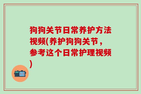 狗狗关节日常养护方法视频(养护狗狗关节，参考这个日常护理视频)