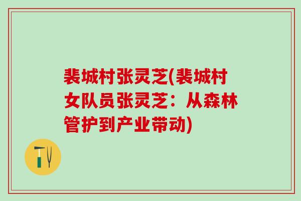 裴城村张灵芝(裴城村女队员张灵芝:从森林管护到产业带动) 裴城村张灵芝(裴城村女队员张灵芝:从森林管护到产业带动)