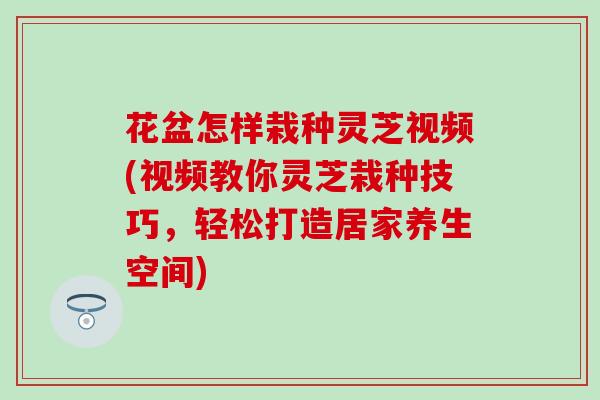 花盆怎样栽种灵芝视频(视频教你灵芝栽种技巧，轻松打造居家养生空间)