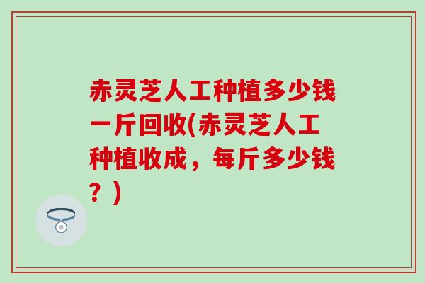 赤灵芝人工种植多少钱一斤回收(赤灵芝人工种植收成，每斤多少钱？)