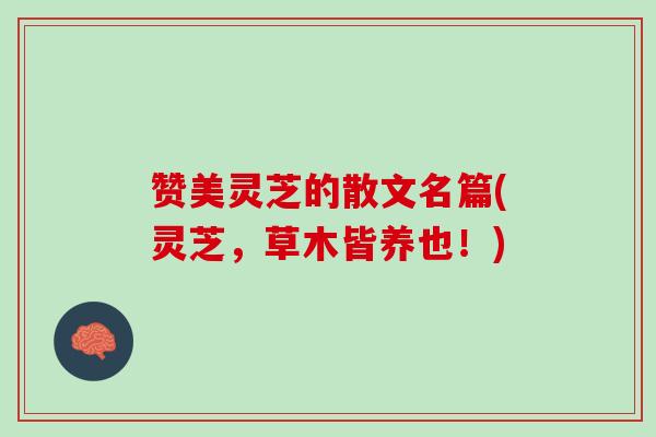 赞美灵芝的散文名篇(灵芝，草木皆养也！)