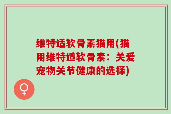 维特适软骨素猫用(猫用维特适软骨素：关爱宠物关节健康的选择)