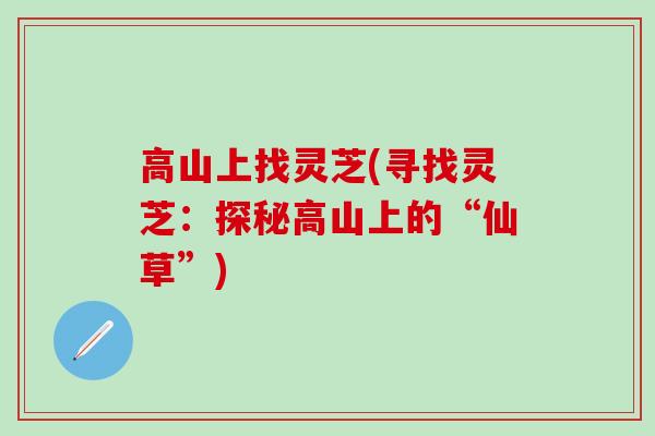 高山上找灵芝(寻找灵芝：探秘高山上的“仙草”)