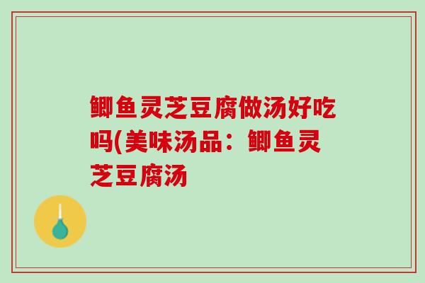 鲫鱼灵芝豆腐做汤好吃吗(美味汤品：鲫鱼灵芝豆腐汤