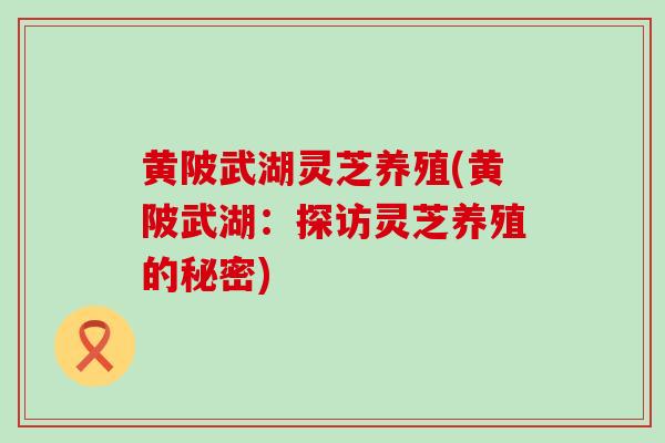 黄陂武湖灵芝养殖(黄陂武湖：探访灵芝养殖的秘密)