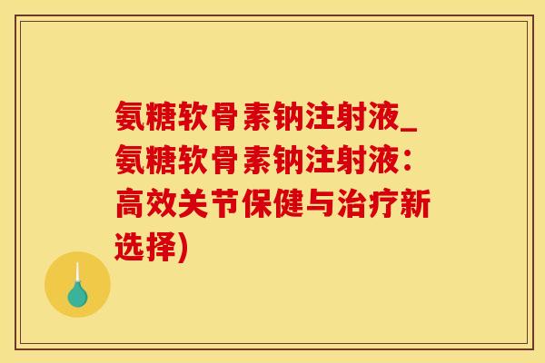 氨糖软骨素钠注射液_氨糖软骨素钠注射液：高效关节保健与治疗新选择)