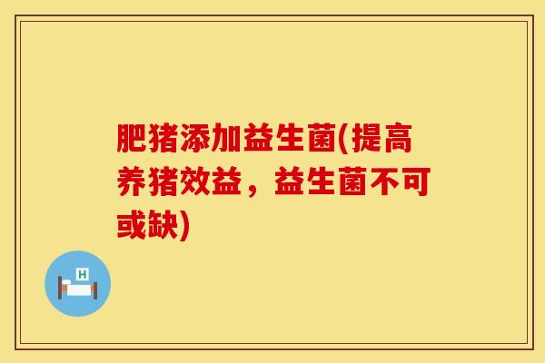肥猪添加益生菌(提高养猪效益，益生菌不可或缺)